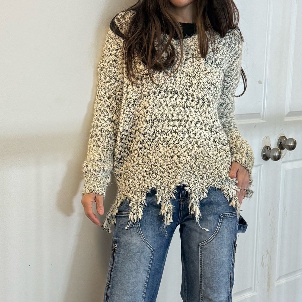 ShopEvelynne Distressed Knit Sweater - Black and Cream